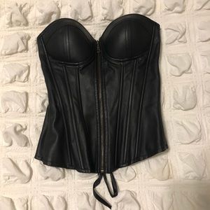 Black faux leather corset